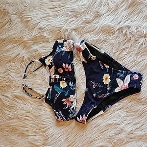 Cupshe Bikini Floral/Navy Blue Large